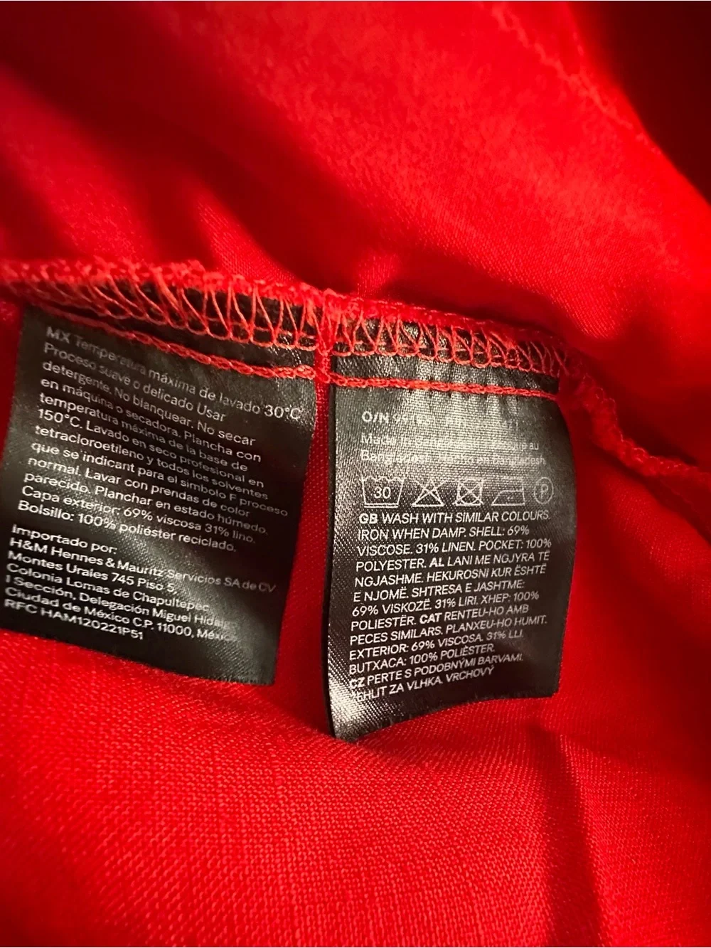 H&M Linen Bland Bright Red Wide-Leg Drawstring Pants